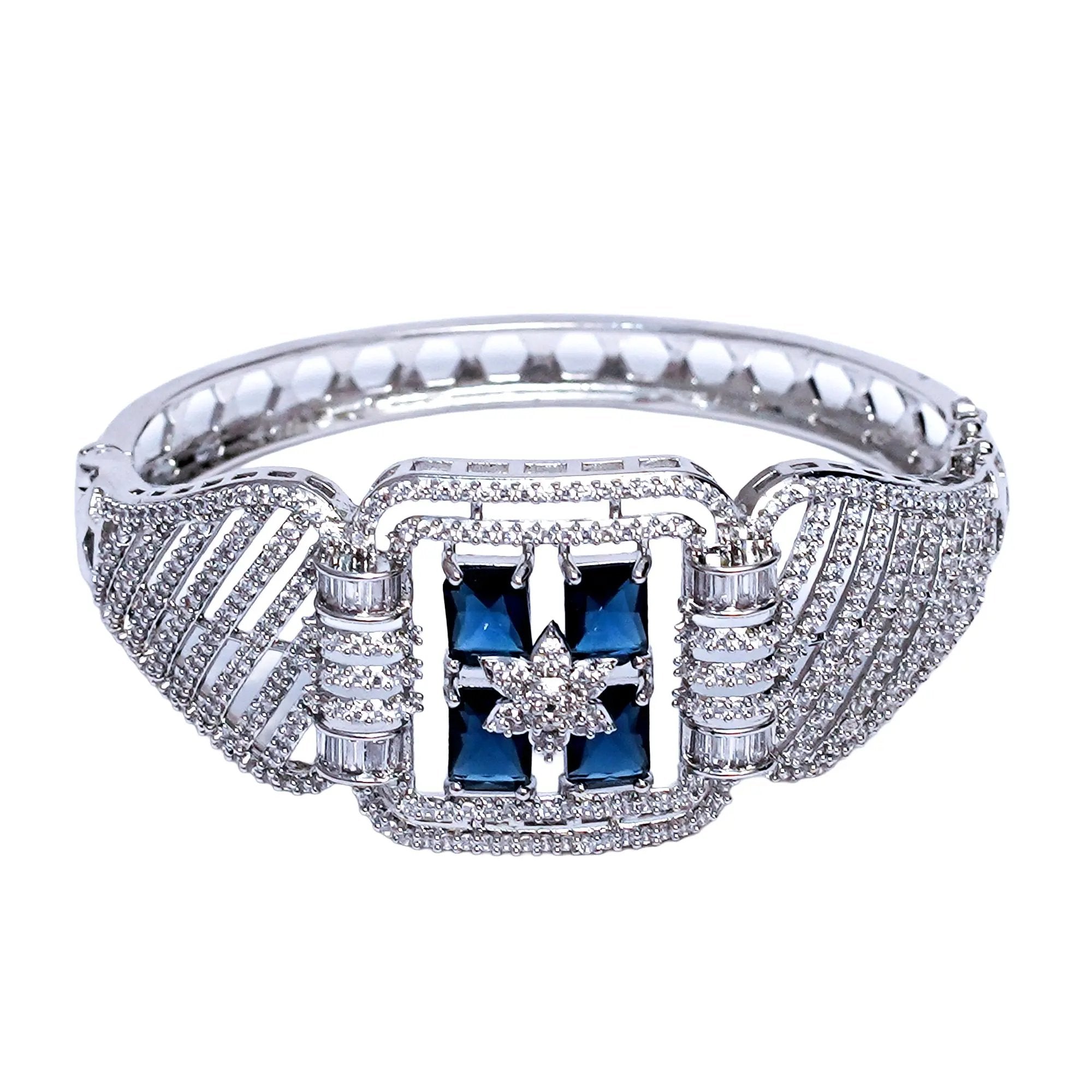 Exquisite American Diamond Free Size Bracelet with Royal Blue Accent SIZZLE JEWELS