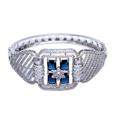 Exquisite American Diamond Free Size Bracelet with Royal Blue Accent SIZZLE JEWELS