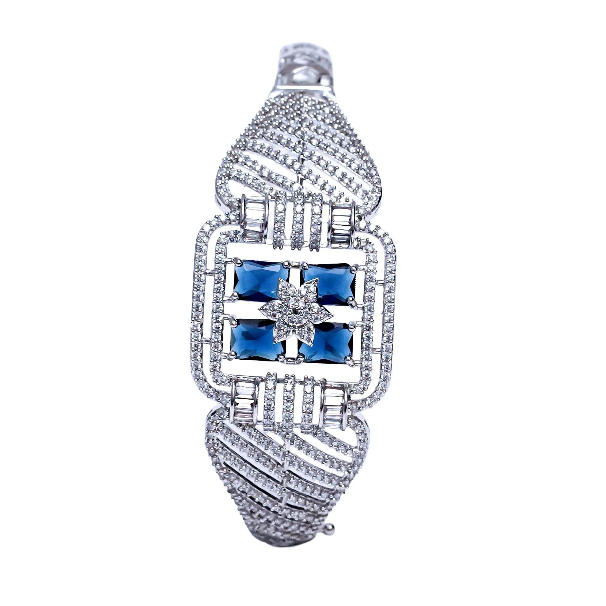 Exquisite American Diamond Free Size Bracelet with Royal Blue Accent SIZZLE JEWELS