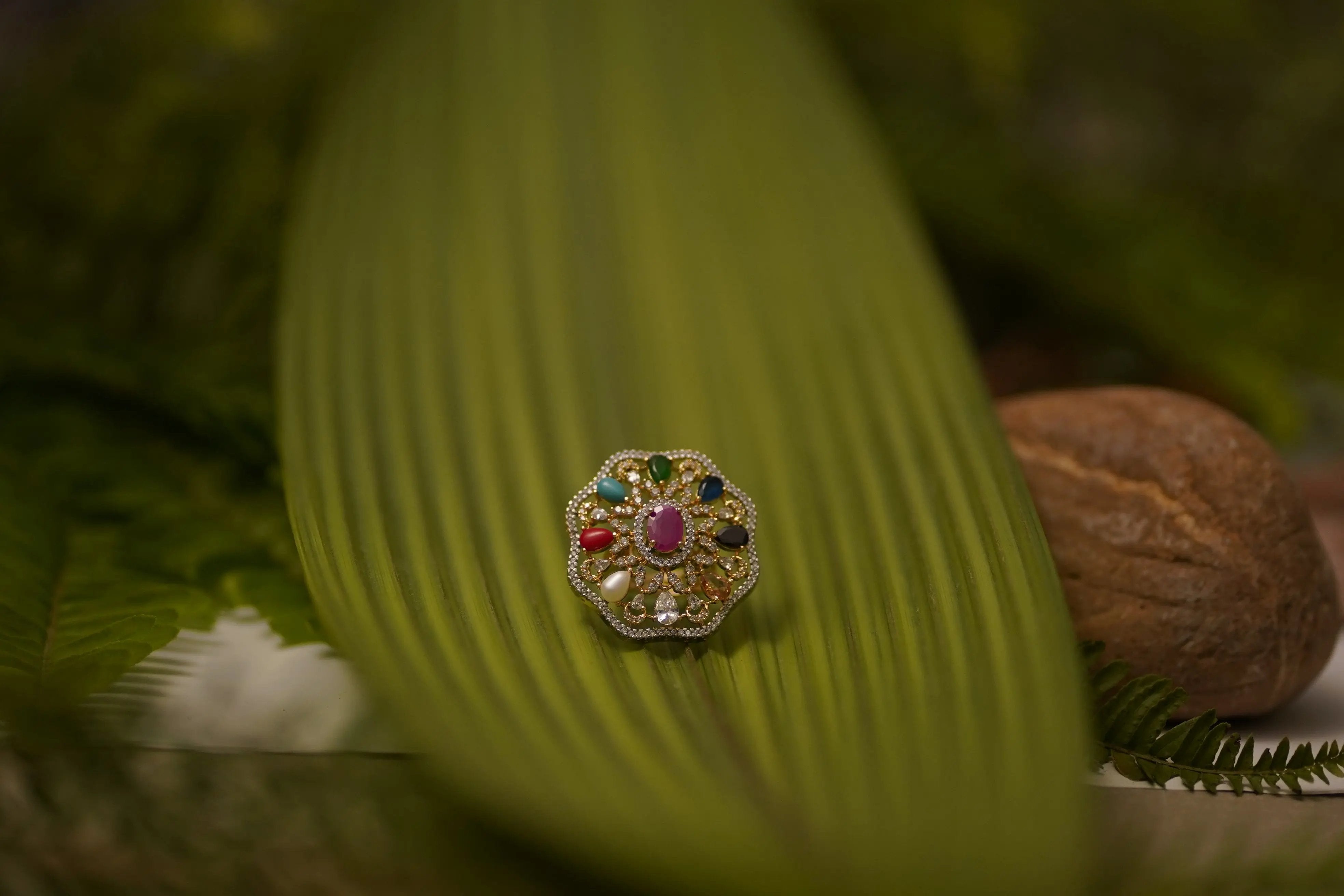 ✨ Designer Navratna Adjustable Ring – Colourful Gemstone Gold Polish ✨ SIZZLE JEWELS