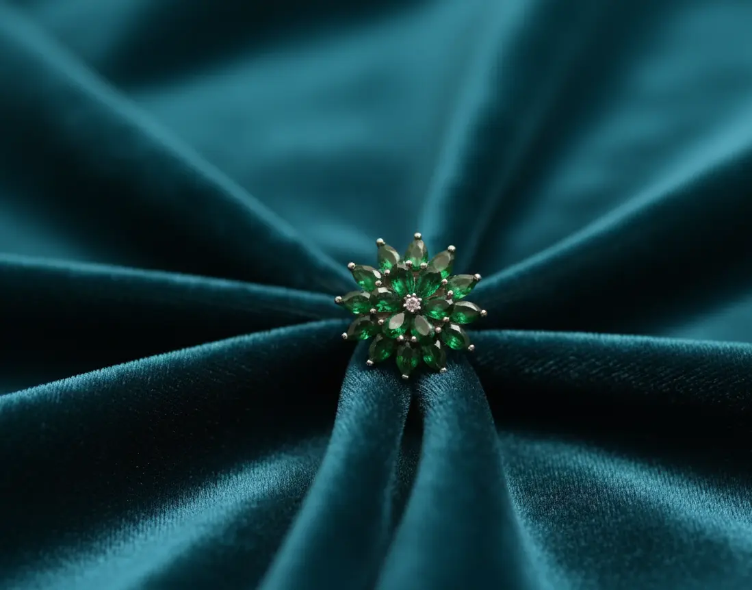 Elegant Silver-Plated Emerald Floral Adjustable Ring for Women & Girls. SIZZLE JEWELS