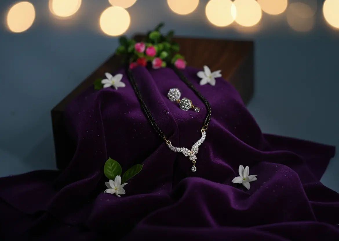 Designer Diamond Mangalsutra with Double Chain & Matching Earrings Set SIZZLE JEWELS