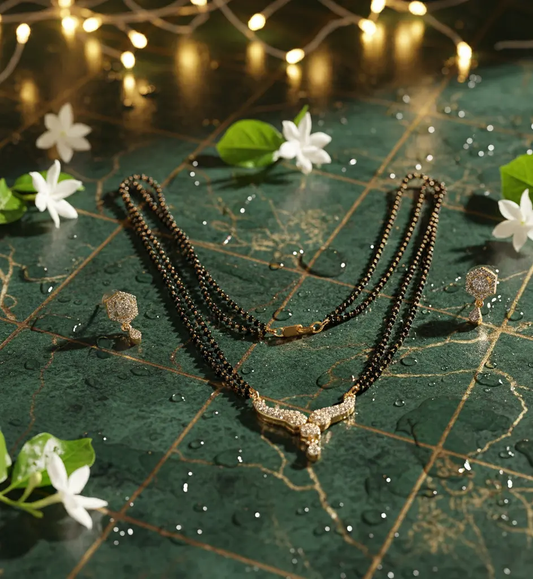 Designer Diamond Mangalsutra with Double Chain & Matching Earrings Set SIZZLE JEWELS