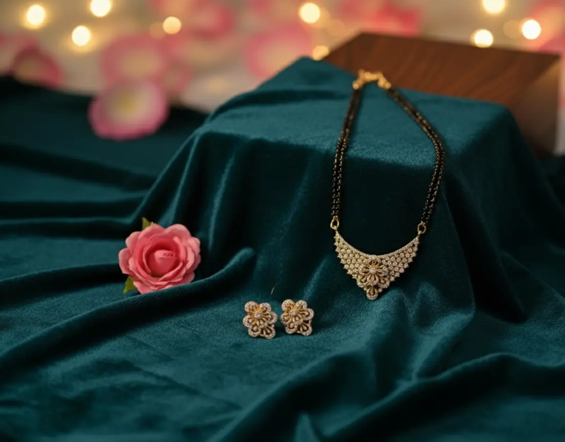 Premium American Diamond Gold Plated Mangalsutra with Earrings SIZZLE JEWELS