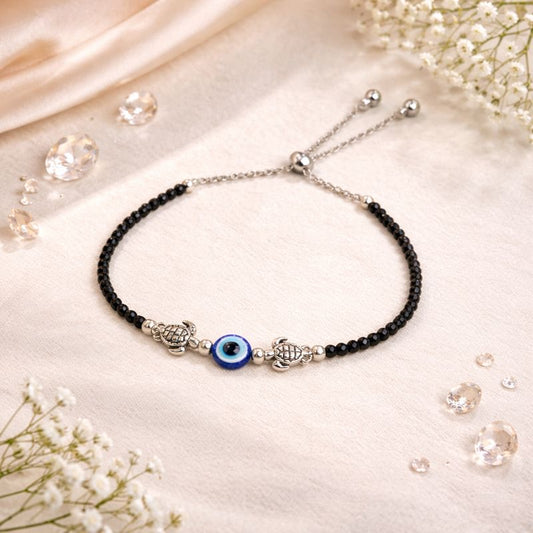 Evil Eye Turtle Black Beads Bracelet