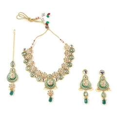 Sizzle Jewels Royal Green Kundan Necklace Set with Earrings and Maang Tikka SIZZLE JEWELS
