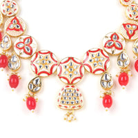 Sizzle Jewels Red Meenakari Necklace Set with Earrings and Maang Tikka
