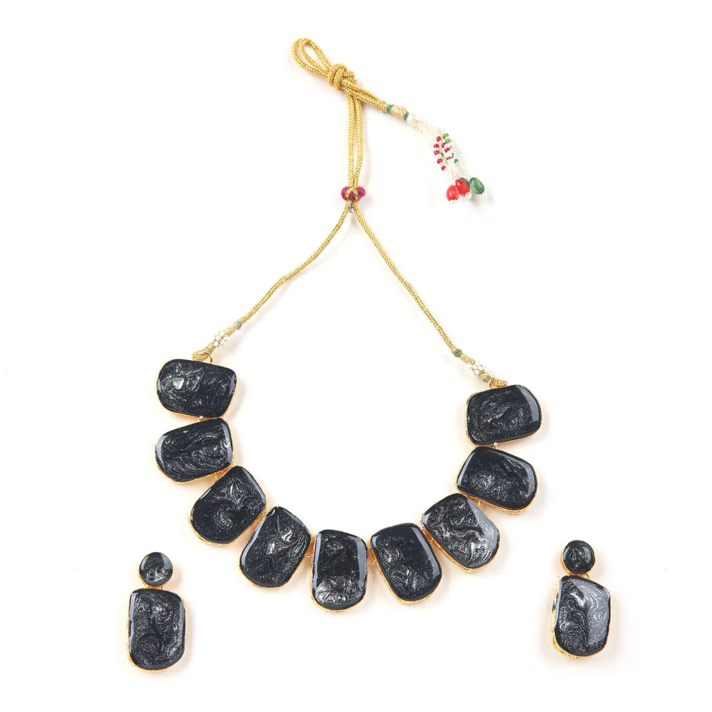 Sizzle Jewels Handcrafted Black Quartz Necklace Set