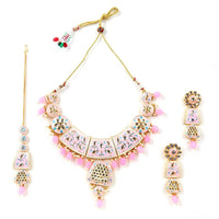Sizzle Jewels Elegant Pink Handmade Meenakari Necklace Set with Earrings | Maang Tikka