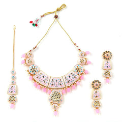 Sizzle Jewels Elegant Pink Handmade Meenakari Necklace Set with Earrings | Maang Tikka SIZZLE JEWELS
