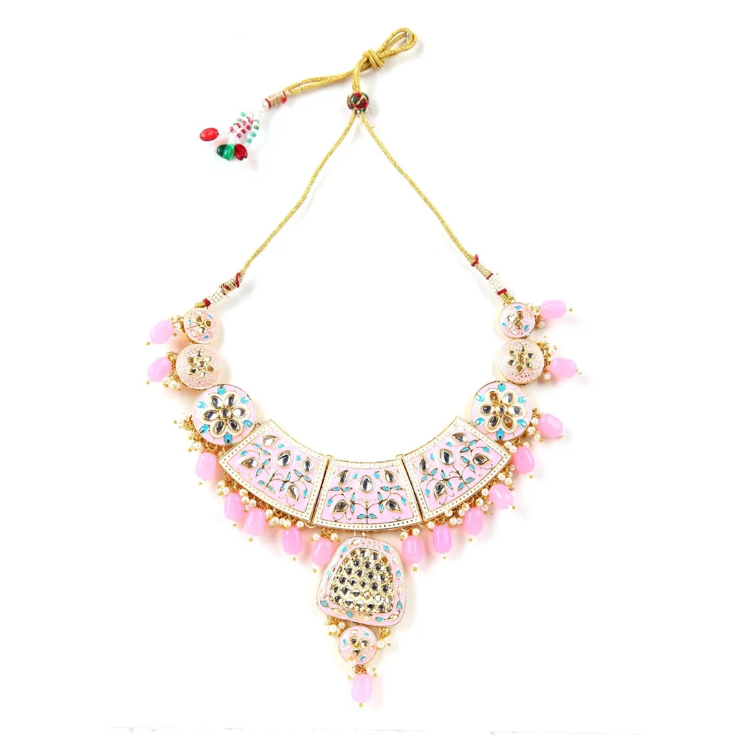 Sizzle Jewels Elegant Pink Handmade Meenakari Necklace Set with Earrings | Maang Tikka SIZZLE JEWELS