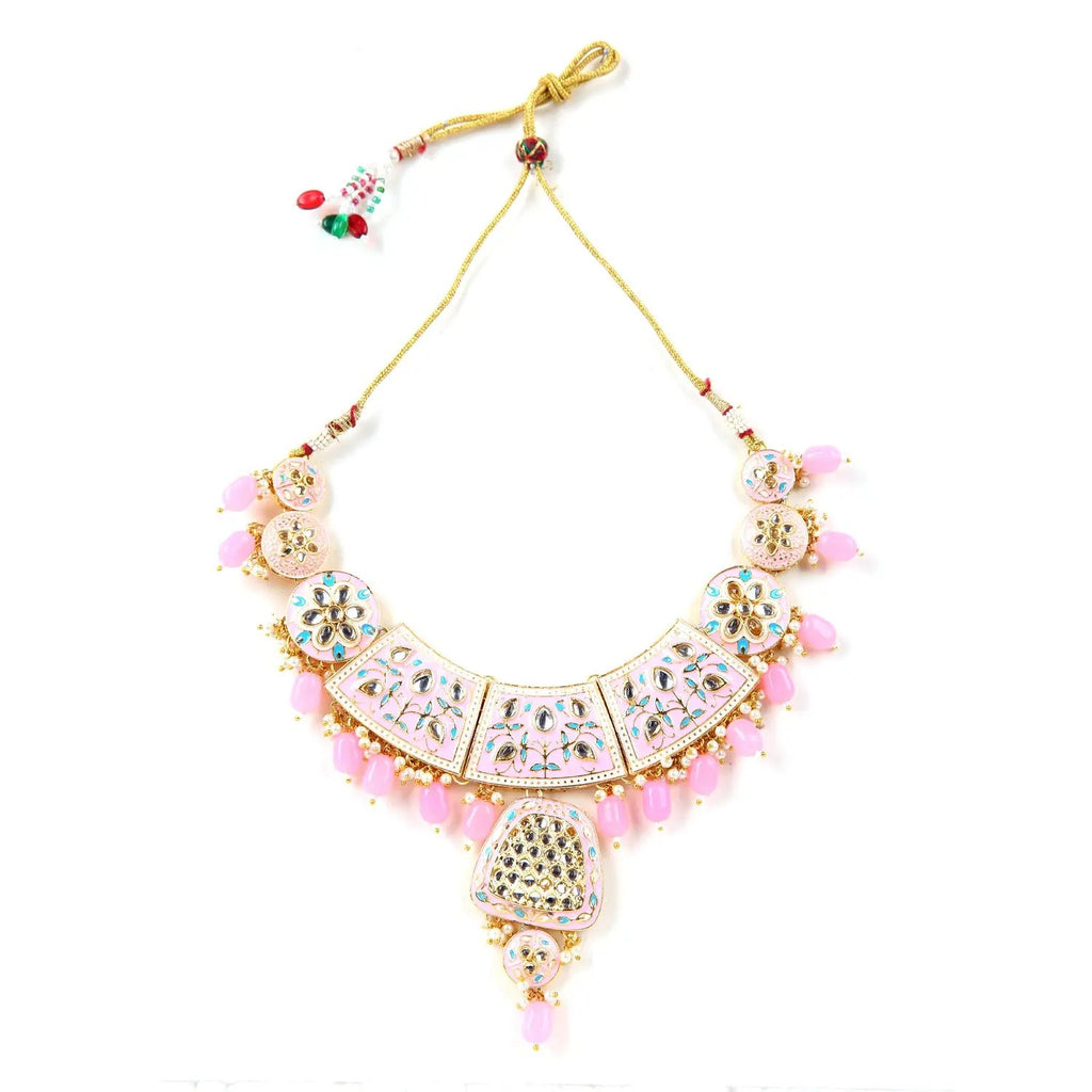Sizzle Jewels Elegant Pink Handmade Meenakari Necklace Set with Earrings | Maang Tikka