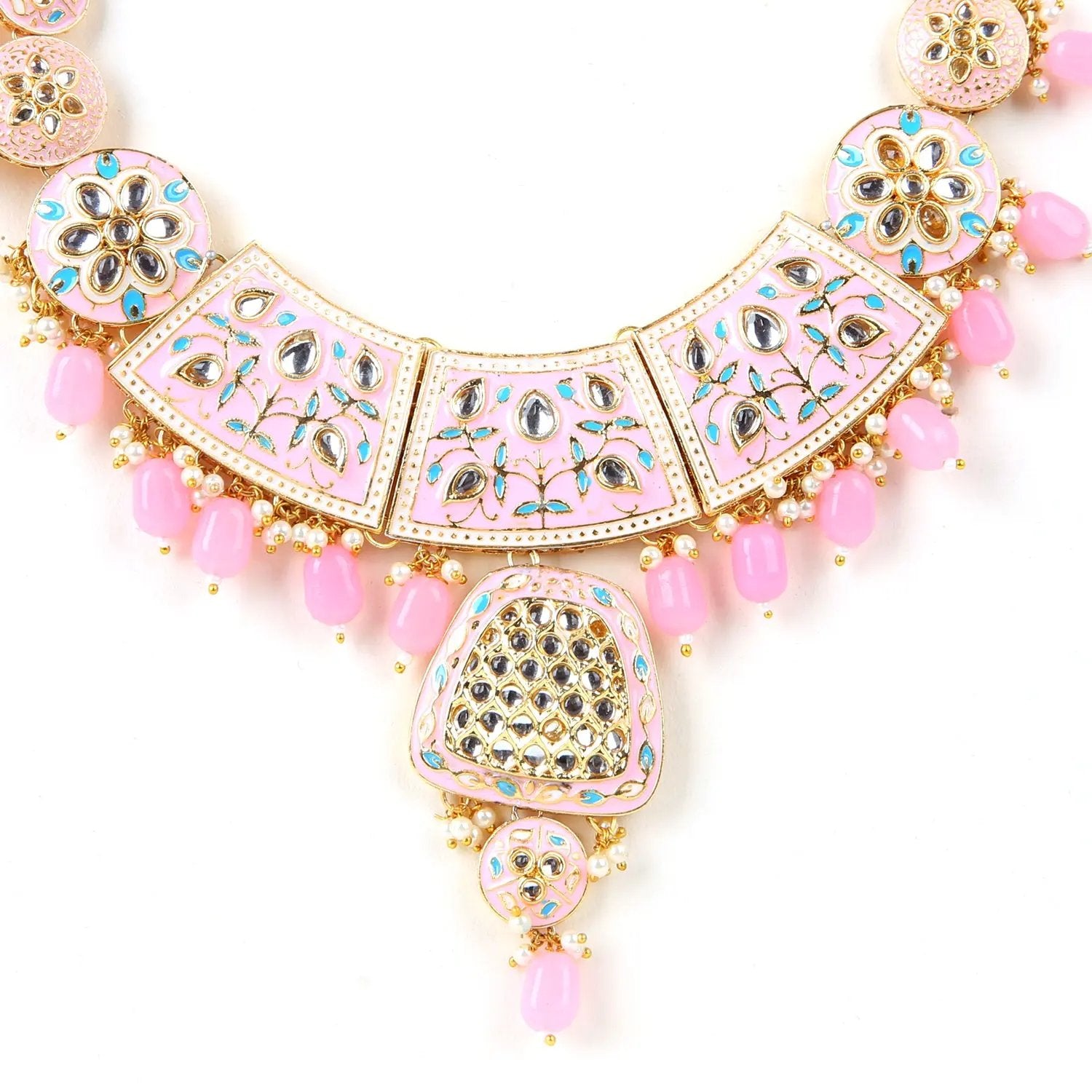 Sizzle Jewels Elegant Pink Handmade Meenakari Necklace Set with Earrings | Maang Tikka SIZZLE JEWELS