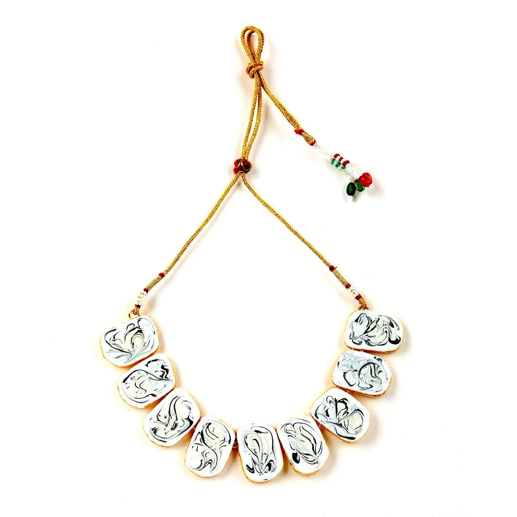Sizzle Jewels Elegant Handmade White Marble Look Heavy Stone Necklace Set