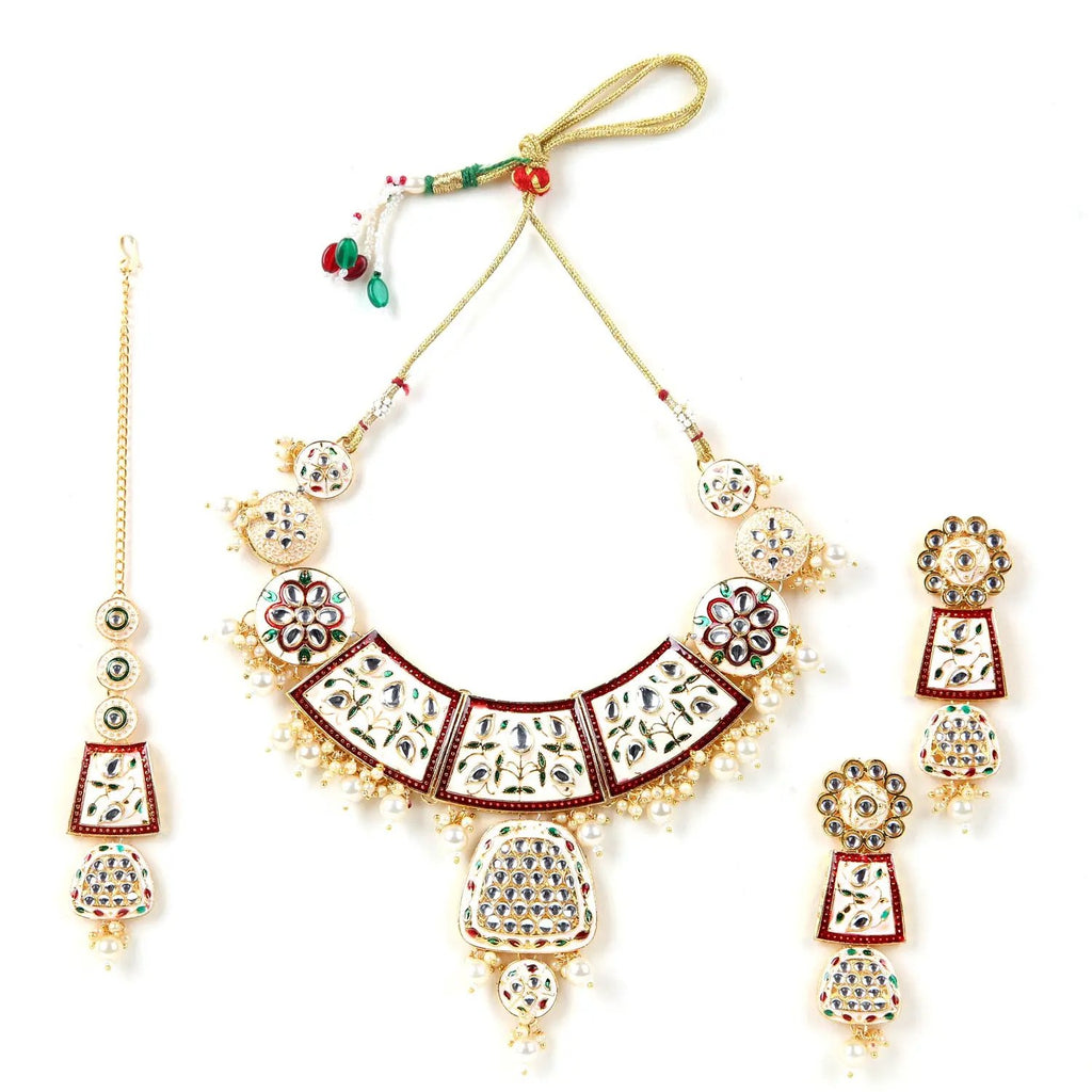 Sizzle Jewels Royal Handmade Kundan Meenakari Heavy Necklace Set