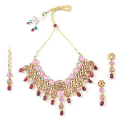 Sizzle Jewels Elegant Pink and Maroon Kundan Meenakari Necklace Set | Handmade Bridal Jewelry with Earrings and Maang Tikka SIZZLE JEWELS