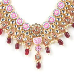 Sizzle Jewels Elegant Pink and Maroon Kundan Meenakari Necklace Set | Handmade Bridal Jewelry with Earrings and Maang Tikka SIZZLE JEWELS