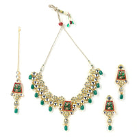 Sizzle Jewels Traditional Kundan and Meenakari Necklace Set with Green Beads – Elegant Bridal Jewellery