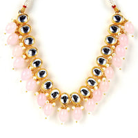 Sizzle Jewels Graceful Kundan Necklace Set with Soft Pink Beads – Traditional Gold-Plated Jewellery