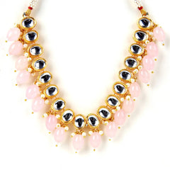 Sizzle Jewels Graceful Kundan Necklace Set with Soft Pink Beads – Traditional Gold-Plated Jewellery SIZZLE JEWELS