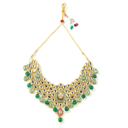 Sizzle Jewels Royal Kundan Green and Red Heavy Necklace Set | Handcrafted Bridal Jewelry with Earrings | Maang Tikka SIZZLE JEWELS
