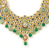 Sizzle Jewels Royal Kundan Green and Red Heavy Necklace Set | Handcrafted Bridal Jewelry with Earrings | Maang Tikka
