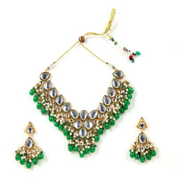 Sizzle Jewels Royal Green Kundan and Pearl Bridal Necklace Set