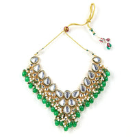 Sizzle Jewels Royal Green Kundan and Pearl Bridal Necklace Set