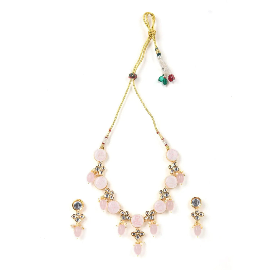 Sizzle Jewels Rose Pink Kundan Necklace Set for Women and Girls