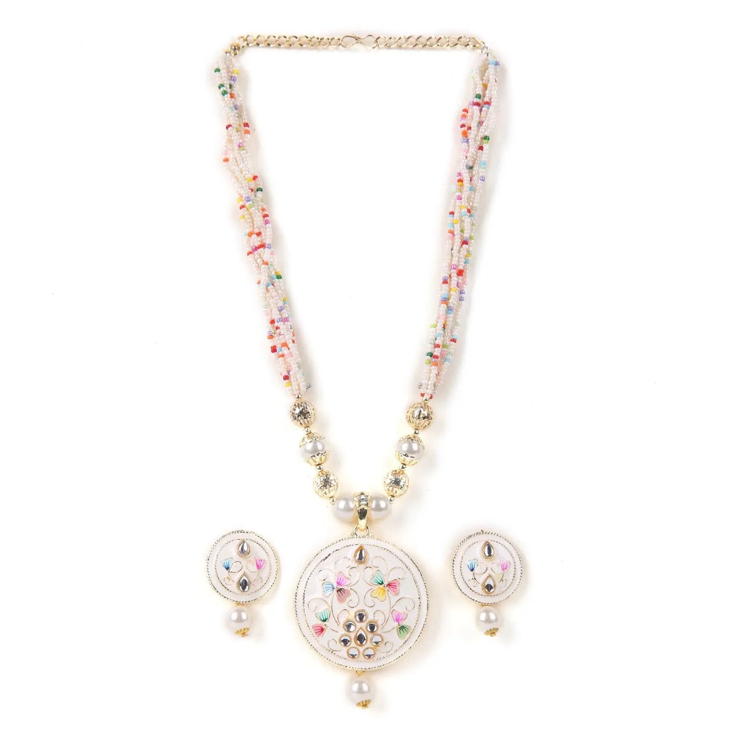 Handcrafted Meenakari Pendant Necklace Set with Multicolor Beads & Earrings – Traditional Indian Jewelry SIZZLE JEWELS