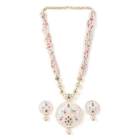 Handcrafted Meenakari Pendant Necklace Set with Multicolor Beads & Earrings – Traditional Indian Jewelry SIZZLE JEWELS