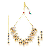 Sizzle Jewels Royal Kundan Pearl Bridal Necklace Set with Earrings and Maang Tikka