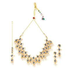 Sizzle Jewels Royal Kundan Pearl Bridal Necklace Set with Earrings and Maang Tikka SIZZLE JEWELS