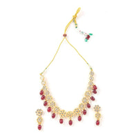 Sizzle Jewels Kundan Gold-Plated Necklace Set with Maroon Beads and Matching Earrings