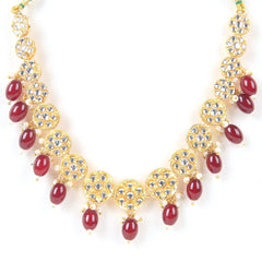 Sizzle Jewels Kundan Gold-Plated Necklace Set with Maroon Beads and Matching Earrings SIZZLE JEWELS