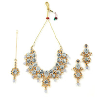 Sizzle Jewels Royal Kundan Bridal Set – Handcrafted Silver and Gold Polki Necklace with Earrings and Maang Tikka