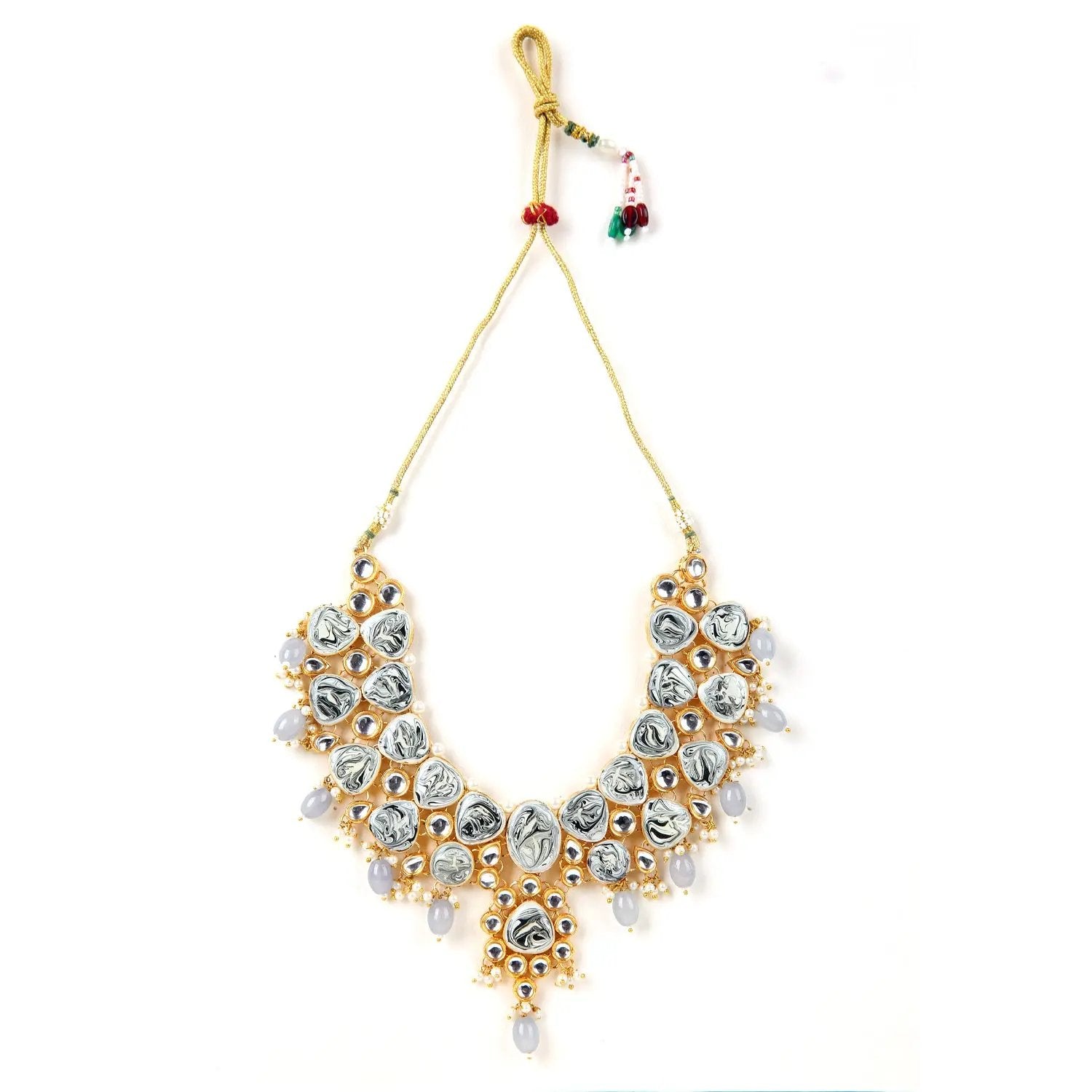 Sizzle Jewels Royal Kundan Bridal Set – Handcrafted Silver and Gold Polki Necklace with Earrings and Maang Tikka SIZZLE JEWELS