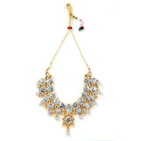 Sizzle Jewels Royal Kundan Bridal Set – Handcrafted Silver and Gold Polki Necklace with Earrings and Maang Tikka