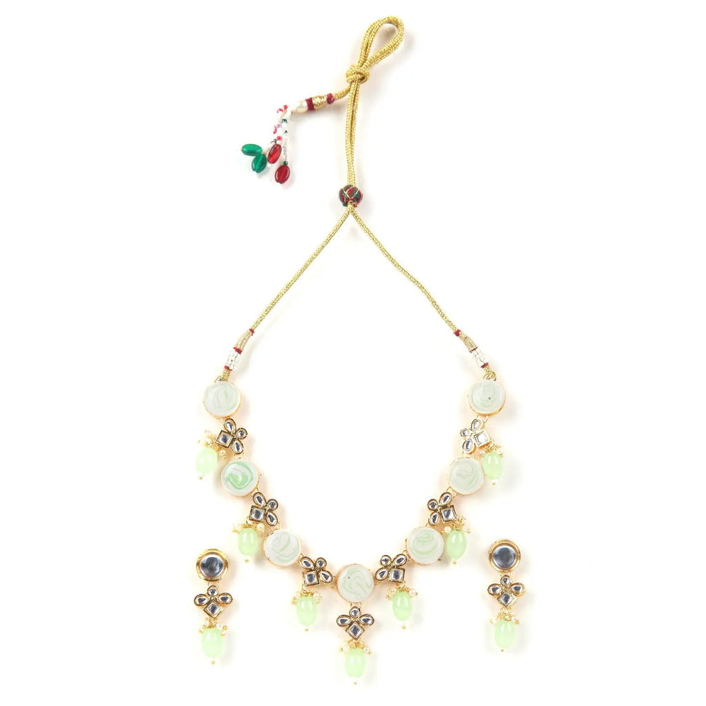 Sizzle Jewels Charming Green Bead and White Stone Necklace Set