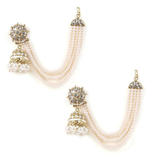 Elegant Kundan & Pearl Earrings with Multi-Layered Side Chains – Traditional Bridal Jewelry SIZZLE JEWELS