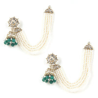 Sizzle Jewels Kundan and Pearl Layered Dangler Earrings with Green Bead Drops
