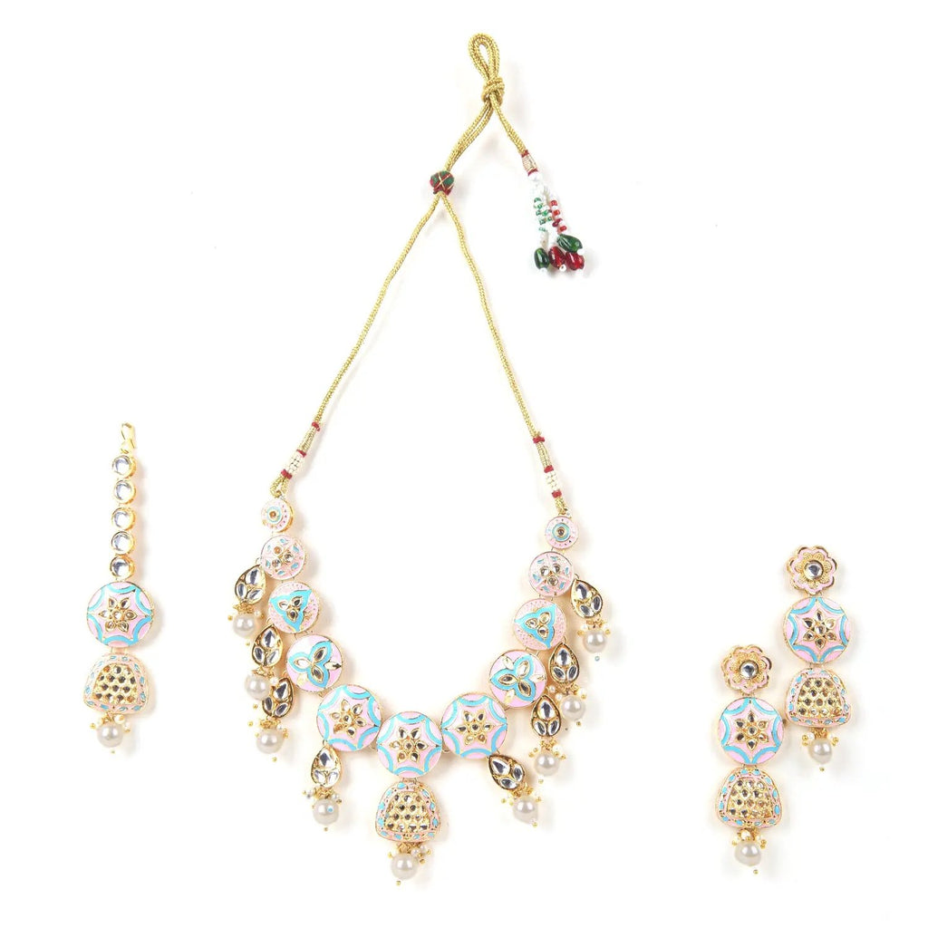 Sizzle Jewels Handcrafted Kundan Meenakari Necklace Set with Earrings