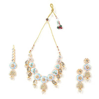 Sizzle Jewels Handcrafted Kundan Meenakari Necklace Set with Earrings