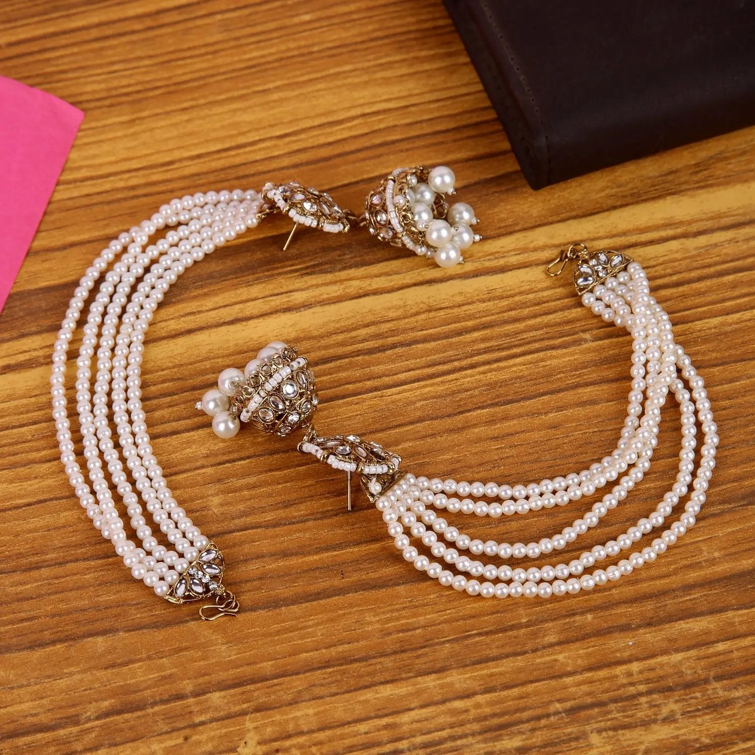 Elegant Kundan & Pearl Earrings with Multi-Layered Side Chains – Traditional Bridal Jewelry SIZZLE JEWELS