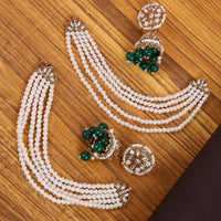 Sizzle Jewels Kundan and Pearl Layered Dangler Earrings with Green Bead Drops