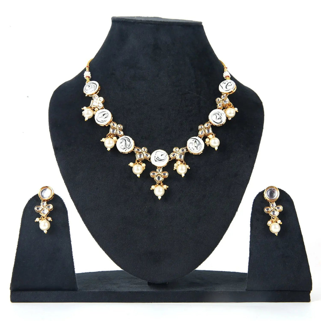 Sizzle Jewels White Kundan Pearl Necklace Set
