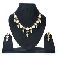 Sizzle Jewels Charming Green Bead and White Stone Necklace Set