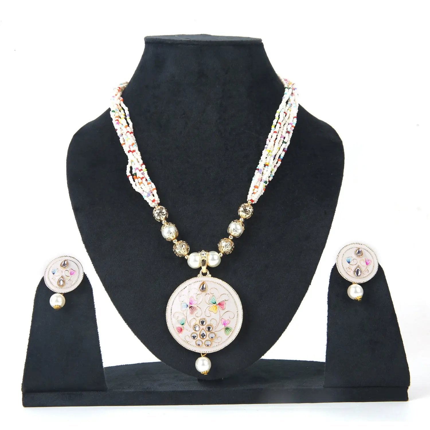 Handcrafted Meenakari Pendant Necklace Set with Multicolor Beads & Earrings – Traditional Indian Jewelry SIZZLE JEWELS