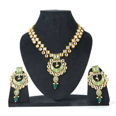 Sizzle Jewels Traditional Long Kundan Green Meenakari Necklace Set with Earrings SIZZLE JEWELS