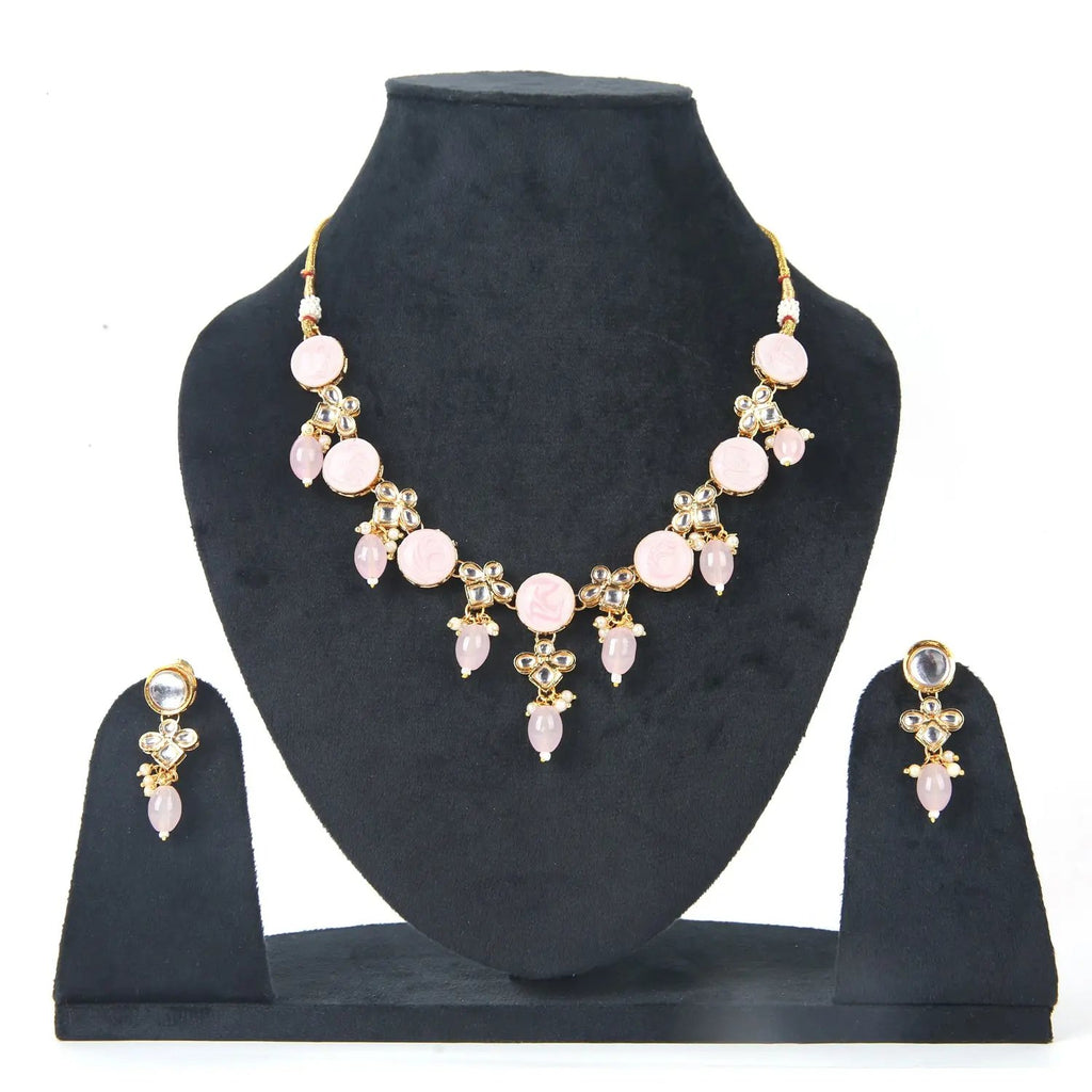 Sizzle Jewels Rose Pink Kundan Necklace Set for Women and Girls